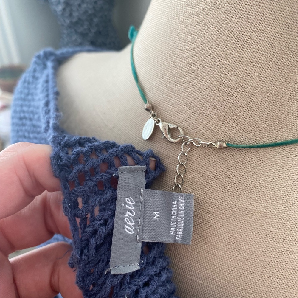 Aerie Boatneck Sweater Generous M Denim Blue Cotton Blend Open Weave NWOT - Picture 6 of 8